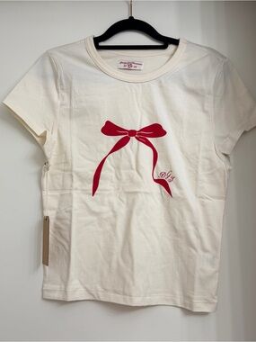 NWT Dairy Boy Baby Tee Cherry Ribbon Size Large White Red 100% cotton